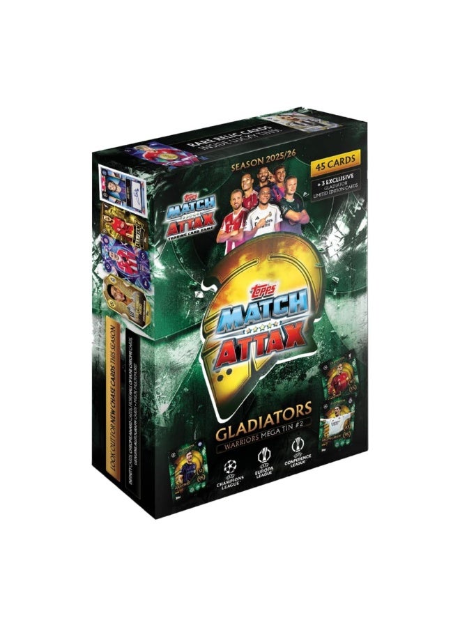 Topps Match Attax UCC 2025/2026 Collectible Football Trading Cards, Mega Tin "Warriors" with 45 Cards + 3 Exclusive Limited Edition Cards, Officially Licensed Product - Image 1